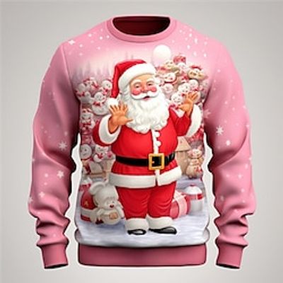Graphic Santa Claus Merry Christmas Fashion Daily Casual Men's 3D Print Pullover Sweatshirt Christmas Holiday Vacation Sweatshirts Pink Crew Neck Print Spring   Fall Designer Lightinthebox
