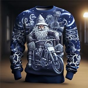 Graphic Santa Claus Merry Christmas Fashion Daily Casual Men's 3D Print Pullover Sweatshirt Christmas Holiday Vacation Sweatshirts Dark Blue Crew Neck Print Spring   Fall Designer Lightinthebox