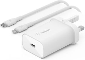 Belkin 25W Power Delivery USB C PPS Wall Charger With Included USB C To Lightning MFI Cable, Usb Type C Pd Power Adapter Pps Enabled Fast Charger For Iphone 14/14 Plus, 13, 12, Pro, Pro Max, Mini, And More, White