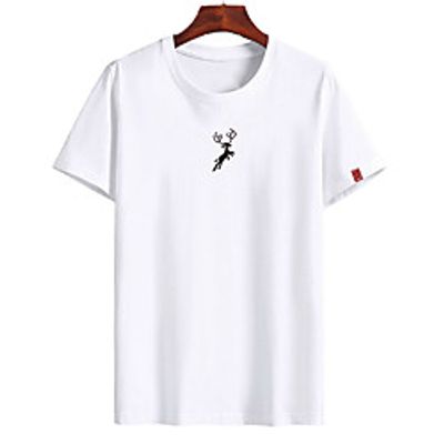 Men's Unisex Tee T shirt Hot Stamping Graphic Prints Deer Animal Plus Size Print Short Sleeve Casual Tops Cotton Basic Fashion Designer Big and Tall White Black Dark Gray miniinthebox