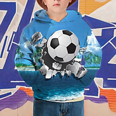 Kids Boys' Hoodie  Sweatshirt Long Sleeve 3D Print Football Print Blue Children Tops Fall Active Daily Wear Regular Fit 4-12 Years Lightinthebox