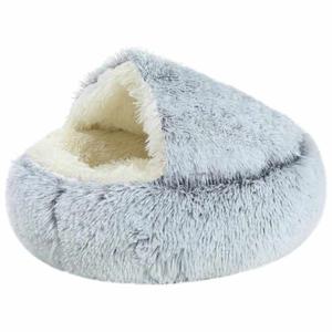 Grizzly Velor Round Plush Grey White Dog Bed Small - 50 x 15cm