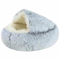 Grizzly Velor Round Plush Grey White Dog Bed Small - 50 x 15cm