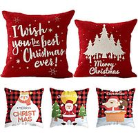 1 Set of 5 pcs Christmas Series Decorative Faux Linen Throw Pillow Cover 18 x 18 inches 45 x 45cm For Home Decoration Christmas Decoration miniinthebox - thumbnail