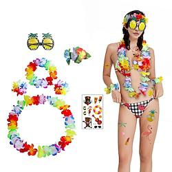 Party Hawaiian wreath four piece set with tattoo stickers small hair clips pineapple glasses combination beach dressing Lightinthebox