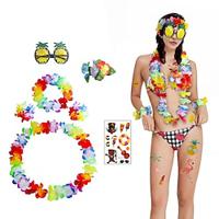 Party Hawaiian wreath four piece set with tattoo stickers small hair clips pineapple glasses combination beach dressing Lightinthebox