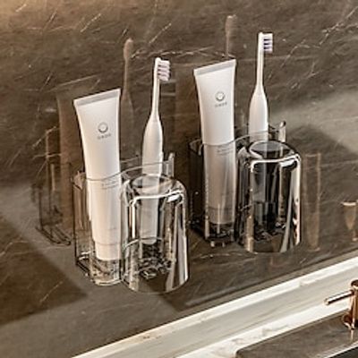 Toothbrush Tooth Cup Rack Storage Rack No Punching Light Luxury Bathroom Mouthwash Cup Wall Mounted Toothpaste Cup Storage Rack 1 Set miniinthebox