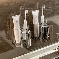 Toothbrush Tooth Cup Rack Storage Rack No Punching Light Luxury Bathroom Mouthwash Cup Wall Mounted Toothpaste Cup Storage Rack 1 Set miniinthebox - thumbnail