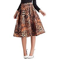 Women's Vacation Casual / Daily Basic Streetwear Skirts Leopard Pleated Print Light Brown Brown miniinthebox - thumbnail