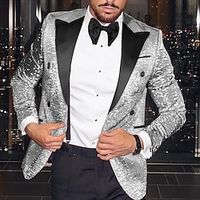Men's Fashion Disco Sequin Blazer Jacket Pattern Blazer Plus Size Regular Slim Fit Double Breasted Six-buttons Silver 2023 Lightinthebox - thumbnail