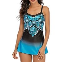 Women's Swimwear Tankini 2 Piece Plus Size Swimsuit Open Back for Big Busts Print Floral Blue Camisole Strap Bathing Suits New Vacation Fashion  Modern  Padded Bras Lightinthebox - thumbnail