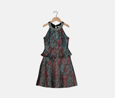 Big Girls Sparkle Printed Peplum Dress Bright Red Big Girls Sparkle Printed Peplum Dress Bright Red