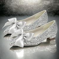 Women's Wedding Shoes Flats Dress Shoes Wedding Party Wedding Flats Bowknot Flat Heel Low Heel Pointed Toe Elegant Microbial Leather Silver White Ivory Lightinthebox