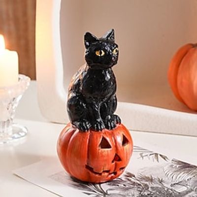 1PC Black Cat Sitting Pumpkin Shaped Home Decoration Decorations Painted Resin Crafts Creative Garden and Courtyard Decorations Indoor Desktop Decorations miniinthebox