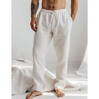 Men's Linen Pants Trousers Summer Pants Drawstring Elastic Waist Plain Comfort Breathable Full Length Daily Beach Fashion Simple White Blue Micro-elastic Lightinthebox