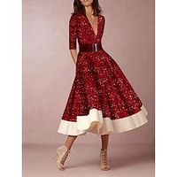 Women's A Line Dress Graphic Color Block Patchwork High Waist V Neck Long Dress Maxi Dress Elegant A Line Valentine's Day Date Long Sleeve Regular Fit White Wine Red Spring Fall S M L XL XXL Lightinthebox - thumbnail