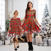 Family Christmas Pajamas Graphic School Print Light Green Red Dark Green Long Sleeve Midi Mommy And Me Outfits Active Matching Outfits Lightinthebox - thumbnail