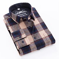 Men's Shirt Other Prints Plaid Lattice collared shirts Long Sleeve Casual Tops 100% Cotton Designer Green / Black Blue-Green Army Green miniinthebox - thumbnail