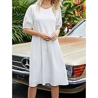 Women's White Dress Casual Dress Summer Dress Midi Dress Ruched Street Holiday Date Streetwear Crew Neck Half Sleeve Loose Fit Black White Color S M L XL Size Lightinthebox