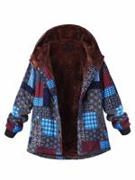 Block Printing Hooded Fleece Coat