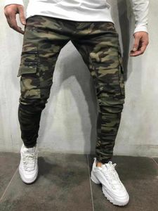 Men Camouflage Print Multi Pocket Stretch Skinny Jeans