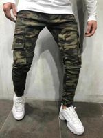 Men Camouflage Print Multi Pocket Stretch Skinny Jeans - thumbnail
