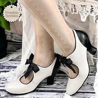 Women's Heels Pumps Handmade Shoes Vintage Shoes Party Outdoor Valentine's Day Bowknot Kitten Heel Round Toe Elegant Vintage Leather Lace-up White Lightinthebox