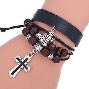 Men's Women's Leather Bracelet Retro Cross Crucifix Fashion Simple Leather Bracelet Jewelry Black  Red  Blue For Daily Holiday Festival Lightinthebox