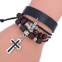 Men's Women's Leather Bracelet Retro Cross Crucifix Fashion Simple Leather Bracelet Jewelry Black  Red  Blue For Daily Holiday Festival Lightinthebox - thumbnail