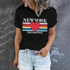 Women's T shirt Tee Green Black Wine Graphic Heart Print Short Sleeve Daily Holiday Basic Round Neck Regular Painting S Lightinthebox