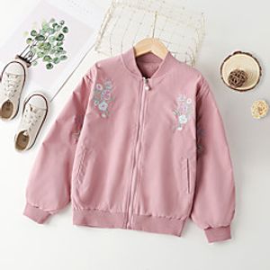 Kids Girls' Cardigan Long Sleeve Floral Embroidered Zipper Pocket Blushing Pink Children Tops Fall Fashion Streetwear School Standard Fit 4-13 Years Lightinthebox