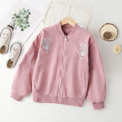 Kids Girls' Cardigan Long Sleeve Floral Embroidered Zipper Pocket Blushing Pink Children Tops Fall Fashion Streetwear School Standard Fit 4-13 Years Lightinthebox