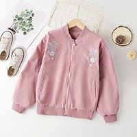 Kids Girls' Cardigan Long Sleeve Floral Embroidered Zipper Pocket Blushing Pink Children Tops Fall Fashion Streetwear School Standard Fit 4-13 Years Lightinthebox - thumbnail