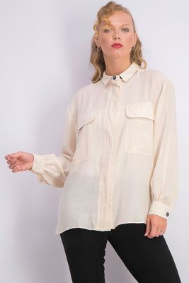 Womens Chest-Pocket Soft Shirt Beige Womens Chest-Pocket Soft Shirt Beige