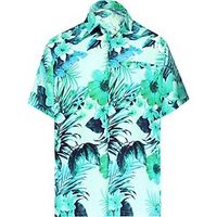 Men's Shirt Floral Turndown Street Casual Button-Down Short Sleeve Tops Casual Fashion Comfortable Beach Blue-Green Lightinthebox - thumbnail