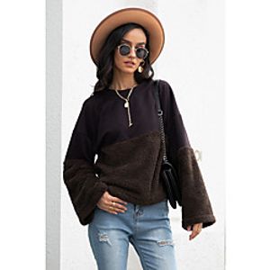 Women's Sweatshirt Pullover Plain Patchwork Daily Sports Streetwear Fuzzy Hoodies Sweatshirts  Brown miniinthebox
