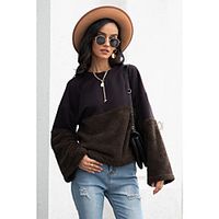Women's Sweatshirt Pullover Plain Patchwork Daily Sports Streetwear Fuzzy Hoodies Sweatshirts  Brown miniinthebox - thumbnail