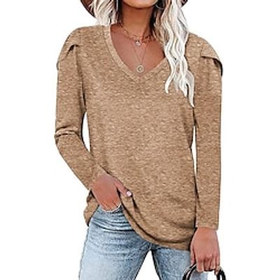 Women's T shirt Tee Solid Color Basic V Neck Standard Winter Wine Red kahki Pink Gray Black Lightinthebox