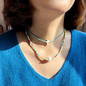 Women's Pendant Necklace Beaded Necklace Handmade Friends Precious Joy Lucky Blessed Dainty Unique Design Punk Trendy Pearl Glass Stone Rainbow 42 cm Necklace Jewelry 2pcs For Street Gift Masquerade miniinthebox