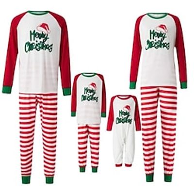 Family Christmas Pajamas Plaid Striped Home Print Red Long Sleeve Mommy And Me Outfits Active Matching Outfits Lightinthebox