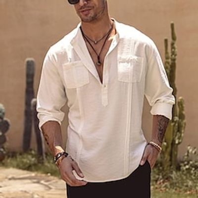 Men's Golf Shirt Golf Polo Casual Sports Stand Collar Long Sleeve Hawaiian Basic Plain Patchwork Front Pocket Spring   Fall Regular Fit White Light Blue Golf Shirt Lightinthebox