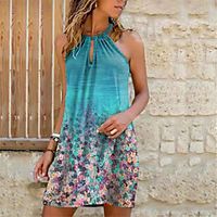 Women's Strap Dress Knee Length Dress Multicolor_1 Blue Green Black Light Green Sleeveless Floral Geometric Tie Dye Print Summer Halter Neck cold shoulder Vintage 2021 S M L XL XXL 3XL 4XL 5XL miniinthebox - thumbnail
