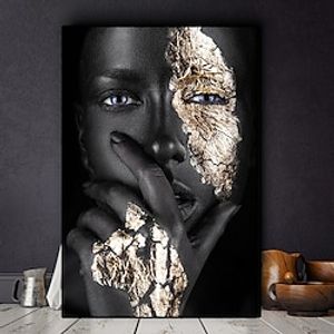 Wall Art Canvas Prints Posters Painting Artwork Picture African American Golden Women Face Modern Home Decoration Décor Rolled Canvas No Frame Unframed Unstretched miniinthebox