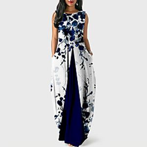 Women's Shift Dress Maxi long Dress Blue Purple Black Sleeveless Floral Abstract Pocket Print Summer Round Neck Casual 2021 XS S M L XL XXL 3XL miniinthebox