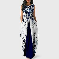 Women's Shift Dress Maxi long Dress Blue Purple Black Sleeveless Floral Abstract Pocket Print Summer Round Neck Casual 2021 XS S M L XL XXL 3XL miniinthebox - thumbnail