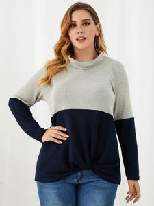 YOINS Plus Size Turtleneck Patchwork Twist Long Sleeves Sweater