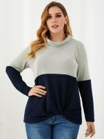 YOINS Plus Size Turtleneck Patchwork Twist Long Sleeves Sweater - thumbnail