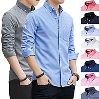 Men's Shirt Other Prints Solid Colored Solid Color Long Sleeve Casual Tops Cotton Basic Formal Casual Blue Wine Gray miniinthebox - thumbnail