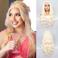 Synthetic Lace Wig Bouncy Curl Style 26 inch White Middle Part 13x4x1 T Part Lace Front Wig Women Wig Creamy-white Lightinthebox