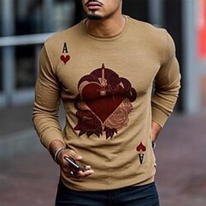 Men's Sweatshirt Brown Crew Neck Poker Print Casual Sportswear Casual Big and Tall Winter Spring   Fall Clothing Apparel Hoodies Sweatshirts  Long Sleeve Lightinthebox